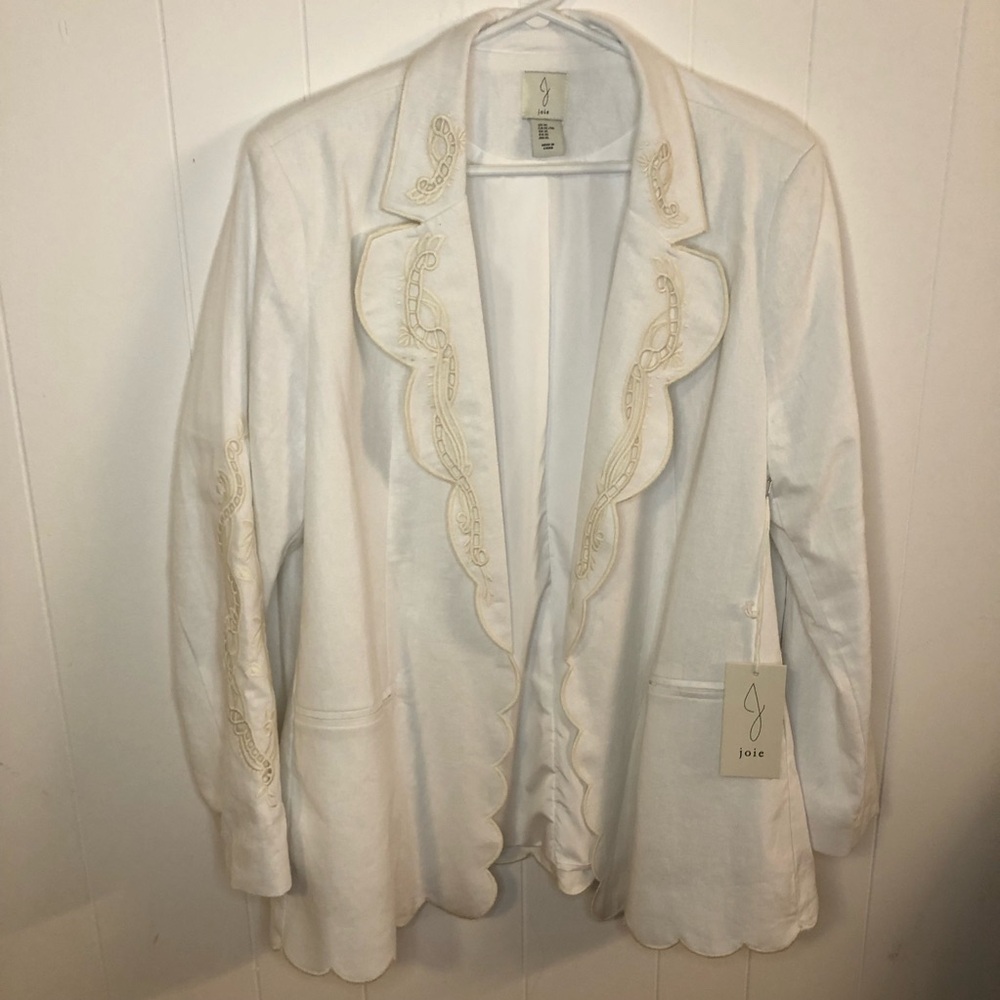 Joie NWT White/Ivory Embroidered Scalloped Edge Linen Blend Blazer XL